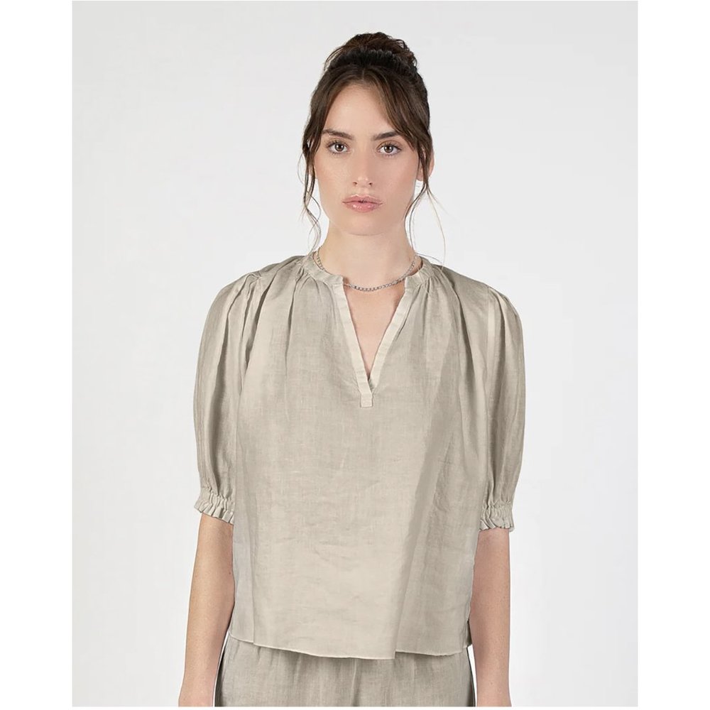 Ruffle Sleeve Blouse Top, Natural Beige